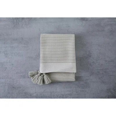 Perch and Parrow Kara Cream Striped Tassel Throw