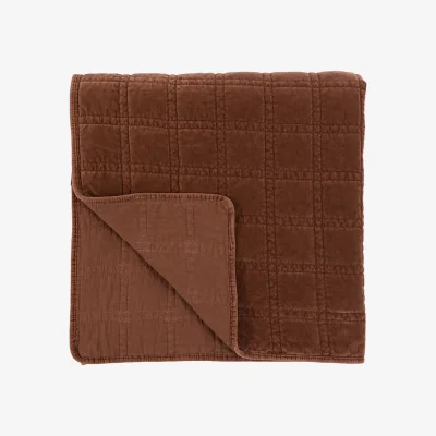 Perch and Parrow Solace Cotton Velvet Quilted Bedspread in Rust
