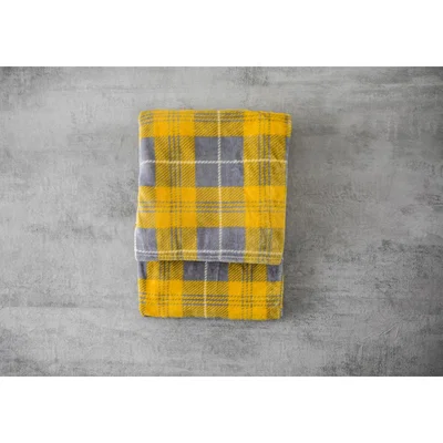 Perch and Parrow Jericho Checked Flannel Throw in Silver and Mustard