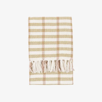 Perch and Parrow Cira Grid Woven Throw in Green and Rust