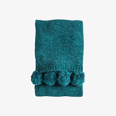 Perch and Parrow Gazelle Knitted Throw with Pom Poms