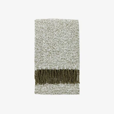 Perch and Parrow Idle Herringbone Throw in Olive