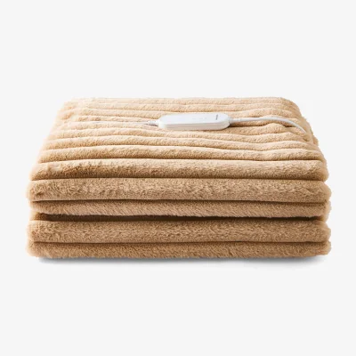Perch and Parrow Morphy Richards Flannel Fleece & Striped Faux Fur Throw in Mocha, Small