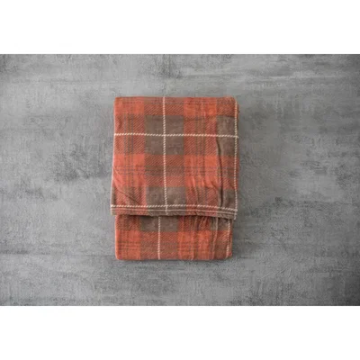 Perch and Parrow Jericho Checked Flannel Throw in Pink and Beige