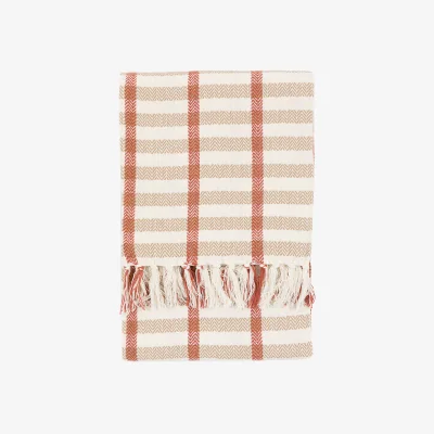Perch and Parrow Cira Grid Woven Throw in Rust and Natural