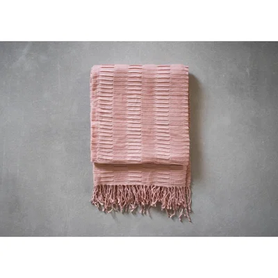Perch and Parrow Delia Pleat Textured Throw in Pale Pink