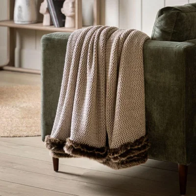 Pagazzi Faux Fur Trim Brown Throw