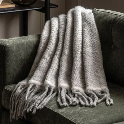 Pagazzi Mohair Fringe Throw Grey