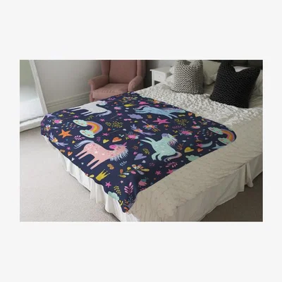 The Range Unicorns on Navy Designer Blanket - Purple