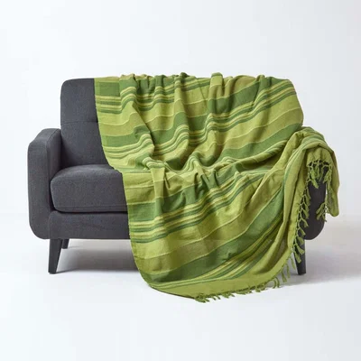 The Range Cotton Morocco Striped Green Throw - Green / Large