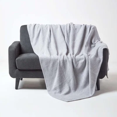 The Range Cotton Halden Chevron Grey Throw - Grey / Large