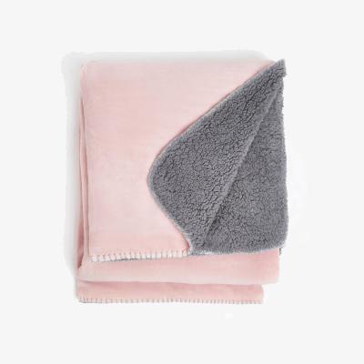 The Range Brentfords Sherpa Throw Over Flannel Fleece Fluffy Blanket - Pink