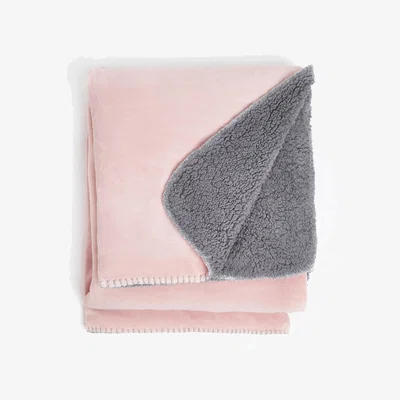 The Range Brentfords Sherpa Throw Over Flannel Fleece Fluffy Blanket - Pink