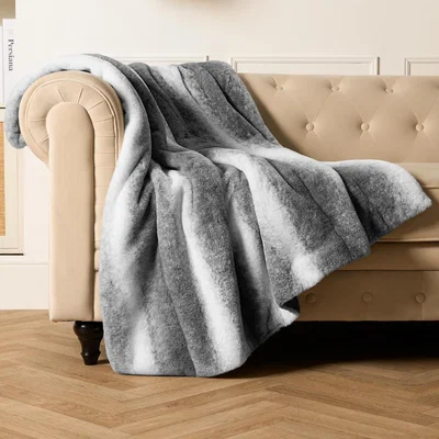 The Range Faux Fur Stripe Pattern Blanket Throw - Charcoal