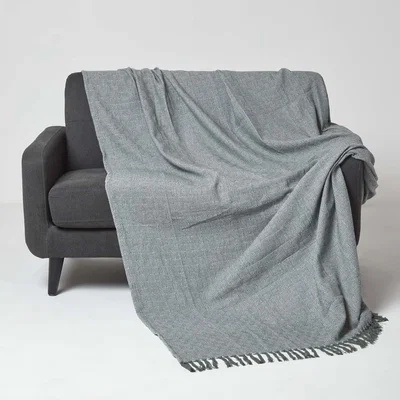 The Range Homescapes Malda Cotton Throw with Tassels - Green / 255cm
