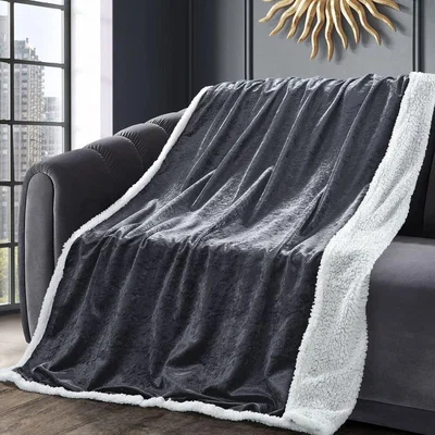 The Range Chunky Sherpa backed Crushed Velvet Throw Blanket - Charcoal