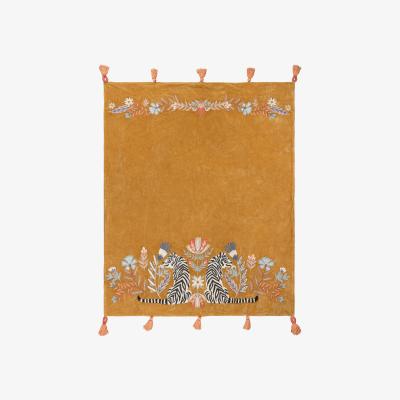 The Range White Tiger Embroidered Tasselled Throw - Gold