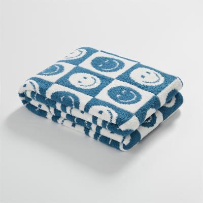 The Range Grid and Smiley Face Throw - Blue / 0.4kg