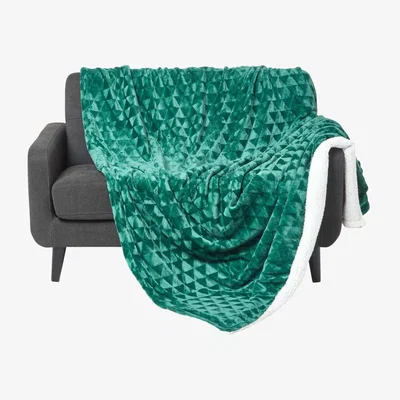The Range Homescapes Geometric Triangle Velvet Throw - Green / 230cm