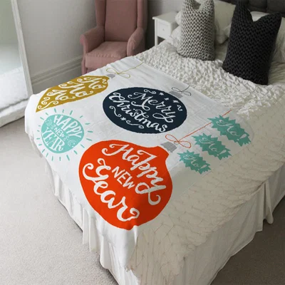 The Range Vintage Christmas Baubles With Merry Christmas Soft Blanket - White