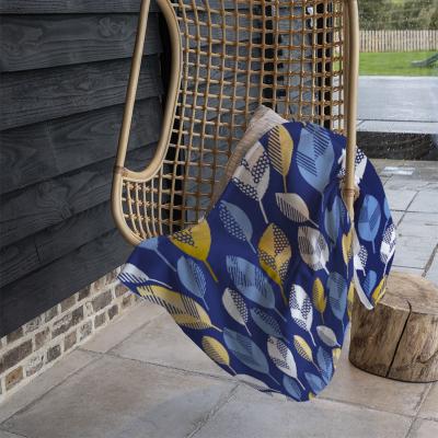 The Range White Blue  Gold Leaves On Navy Blanket - Blue