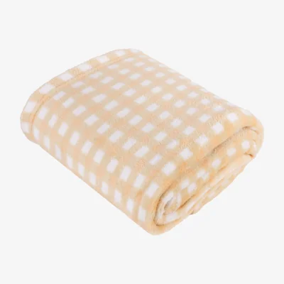 The Range Gingham Check Printed Soft Fleece Throw - Yellow