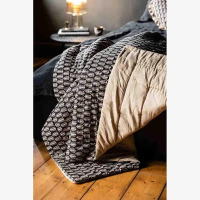 Rockett St George Black & Natural Leaf Reversible Cotton Throw - 2 Sizes Available