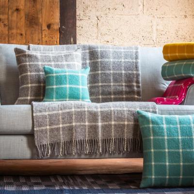 The Range Chequered Check Wool Throw - Grey