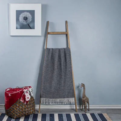The Range Jaquard Cotton Blanket/Throw With Tassel - Grey