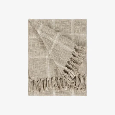 The Range Beni Check Fringed Throw - Stone/Natural