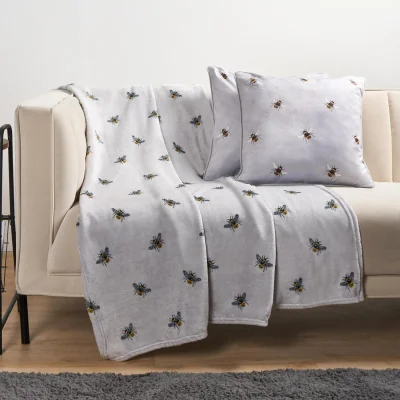 The Range Ultra Soft Bee Print Throw - Grey