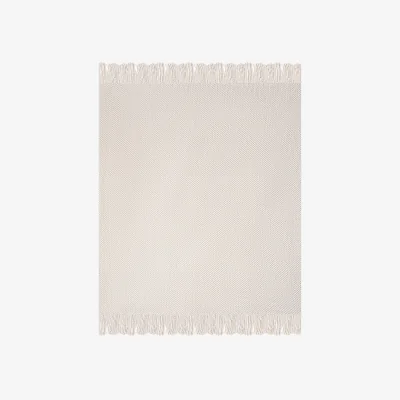 The Range Acrylic Knitted Throw Blanket with Corn-Grain Pattern - Beige