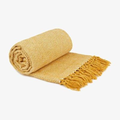 The Range Herringbone Cotton Throw Large - Ochre