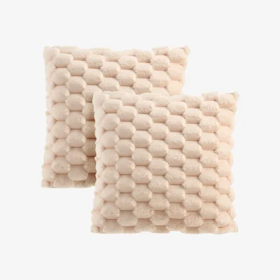 The Range 2Pcs Cozy Soft Plush Throw Pillow Cushion Covers - Beige