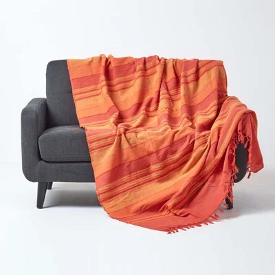 The Range Cotton Morocco Striped Terracotta Throw - Terracotta / Medium