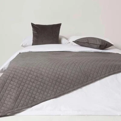 The Range Homescapes Diamond Quilted Velvet Bed Throw - Grey
