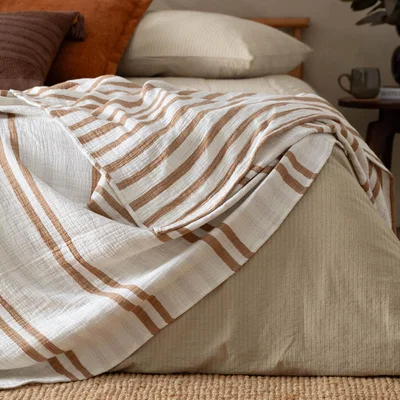 The Range Woven Striped Bedspread - Cinnamon