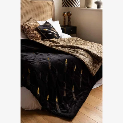 Rockett St George Reversible Black Lovestruck & Leopard Print Blanket