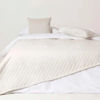 The Range Homescapes Diamond Quilted Velvet Bed Throw - Cream