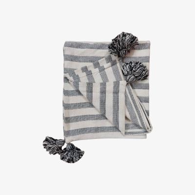 The Range Cotton Striped Tassel Throw Black  - Black