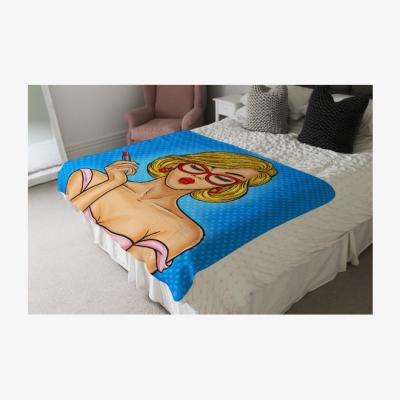 The Range Pop Art Illustration Woman Paints Her Lips Designer Blanket - Blue