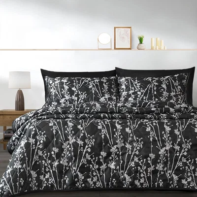 The Range Luxury Jacquard Quilted Bedspread Sets - Black / Superking