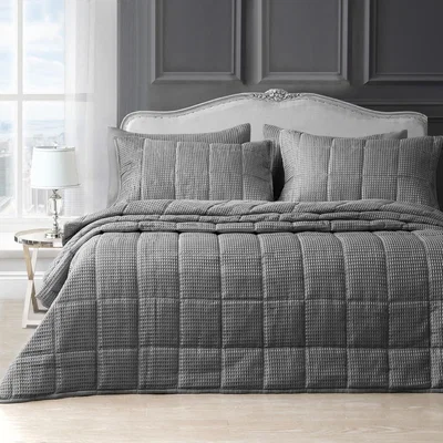 The Range Classic Waffle Weave Quilted Bedspread Set - Silver / 2.17kg / Single