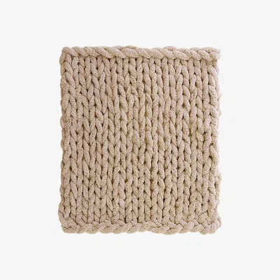 The Range Chenille Chunky Knit Throws Blanket in Khaki - Khaki