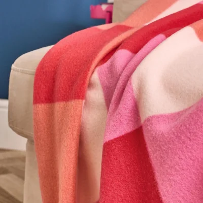 The Range OHS Gingham Print Fleece Throw - Pink/Orange