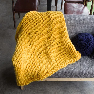 The Range Large Hand-Woven Chunky Blanket Throw - Yellow