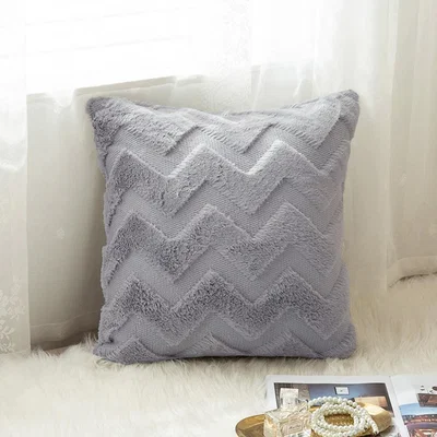 The Range Decorative Throw Pillow Faux Fur Plush Sofa Cushion - Silver Grey