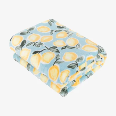 The Range Lemons Printed Soft Fleece Throw - Blue