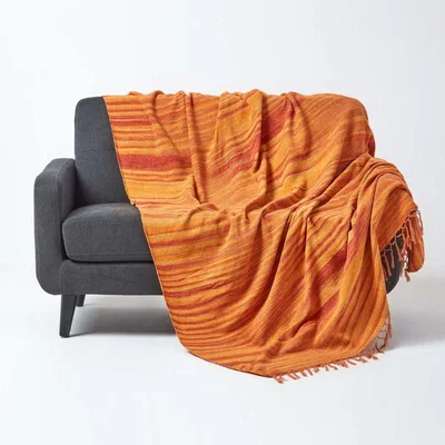 The Range Bed Sofa Throw Cotton Chenille Tie Dye - Orange / 200cm