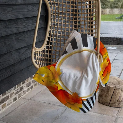 The Range Orange  Red Autumn Leaves On Black Stripes Blanket - Orange
